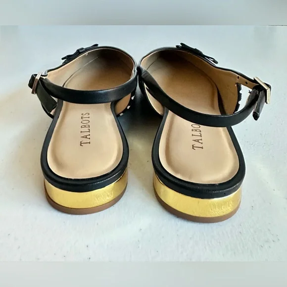 Talbots Edison Slingback Flats Polka Dot Print Gold Mirrored Low Heel Size 8M - Picture 7 of 12